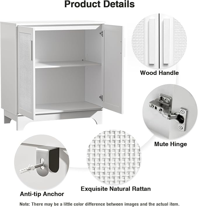Rattan Cabinet, Sideboard Storage Cabinet with 2 Doors Buffet Cabinet with Adjustable Shelf Large Space, Kitchen Sideboard Buffet for Entryway Hallway