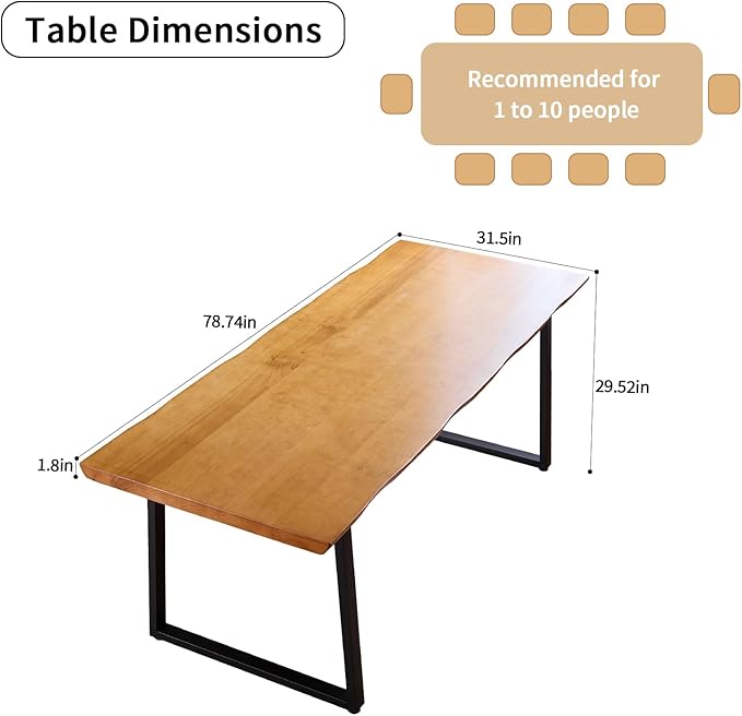 Solid Wood Administrative Computer Desk - Rustic Style Large Office Desk, Modern Minimalist Workstation for Home, Ideal for Learning, Writing, and Professional Use (Dark Yellow, 78.74in)