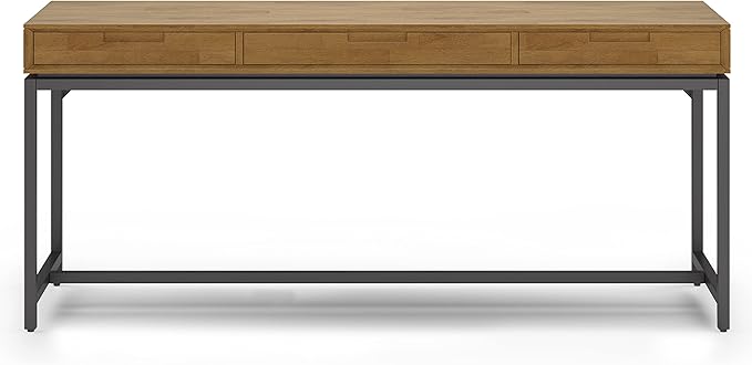 SIMPLIHOME Banting Desk - 72-Inch Wide Solid Hardwood and Metal Writing Desk in Medium Saddle Brown, Modern Industrial Home Office Computer Table for Study with 2 Drawers and Flip-Down Keyboard Tray