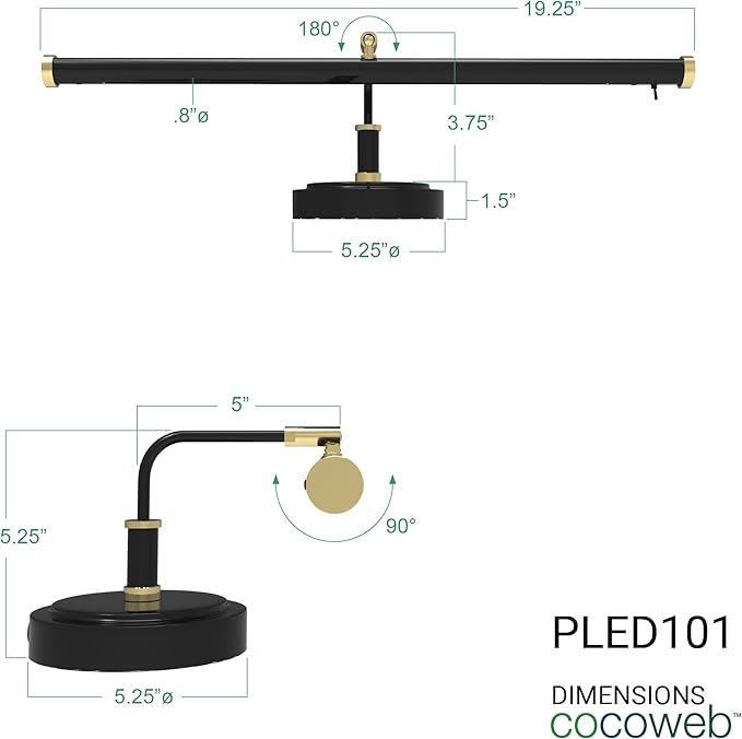 Cocoweb Adjustable LED Upright Piano Desk Lamp in Black with Brass Accents - PLED101D