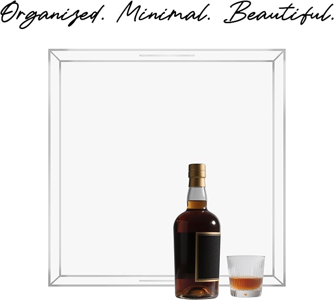 Clear Acrylic Serving Tray with Handles-Butler Trays for Coffee Table, Snacks,Breakfast in Bed, Kitchen Countertop,Vanity,Makeup Organizer,Ottoman (Clear, 20x20 Inches)