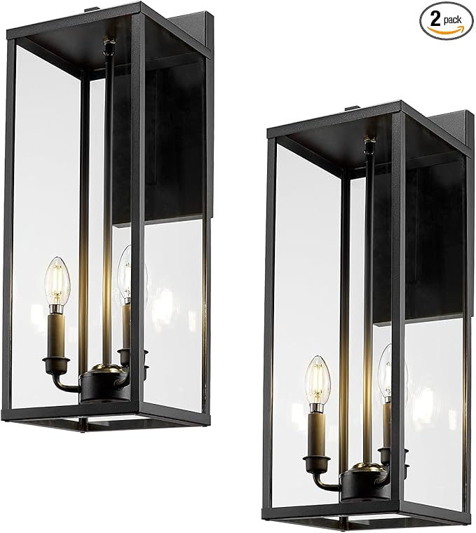 Bestshared Outdoor Wall Lantern Light, 24 Inch Tall Large Wall Sconce Clear Glass, Anti-Rust Modern Black Outside Lantern Lamp for House Front Porch Doorway Patio
