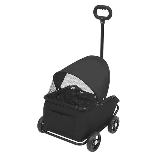 Small Dog Stroller, Pet Stroller for Shopping Walking, 4 Wheels Folding Dog Cart, for Cats/Dogs Weighing Less Than 15.43 Pounds (Black)