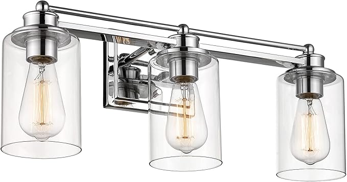 Bathroom Vanity Light Fixtures, HWH Modern Wall Sconce Lighting Over Mirror, 3-Light Vanity Wall Lamp in Chrome, 5HLT63B-3W CH