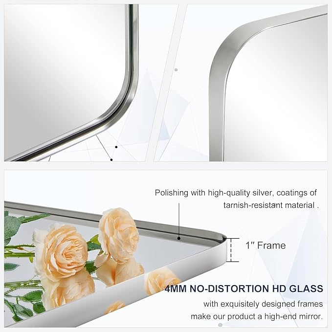 ANDY STAR Chrome Pivot Bathroom Mirror, 20" x 30" Chrome Tilting Wall Vanity Mirror, Rounded Rectangle Metal Frame Pivots Vertically Only (Overall 24.33" x 30")