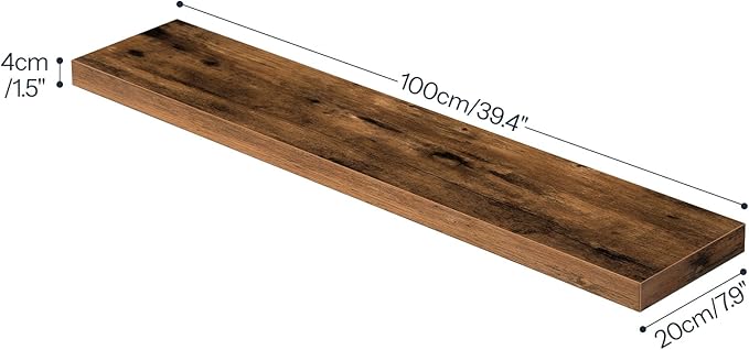 HOOBRO Floating Shelves for Wall, Wall Mounted Shelf Set of 2, 39.4" Hanging Shelf with Invisible Brackets, for Wall in Bathroom, Bedroom, Toilet, Kitchen, Living Room, Rustic Brown BF100BJP201G2