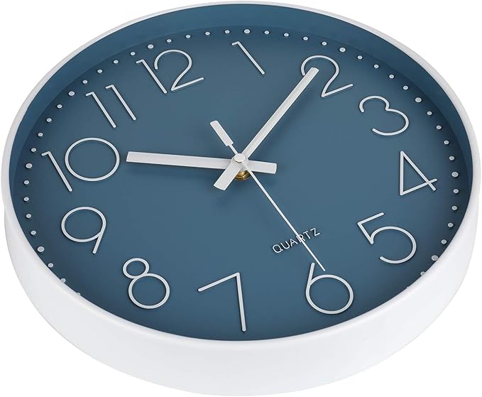 jomparis 12 Inch Silent Non-Ticking Battery Operated Quality Quartz Round Wall Clock Modern Decor Clock for Home Office Bedroom Bathroom(Cerulean Color)