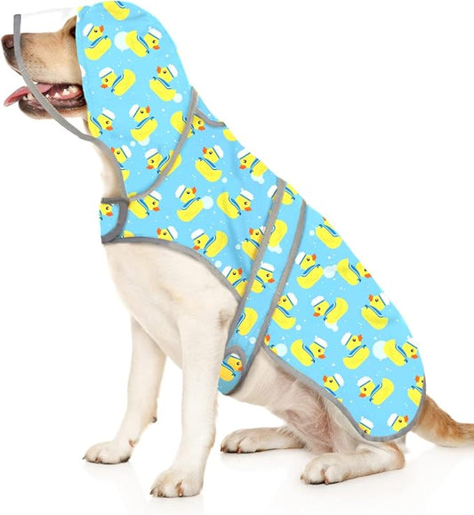 HDE Dog Raincoat with Clear Hood Rain Jacket Poncho for Small Medium Large Dogs Sailor Ducks Blue - L