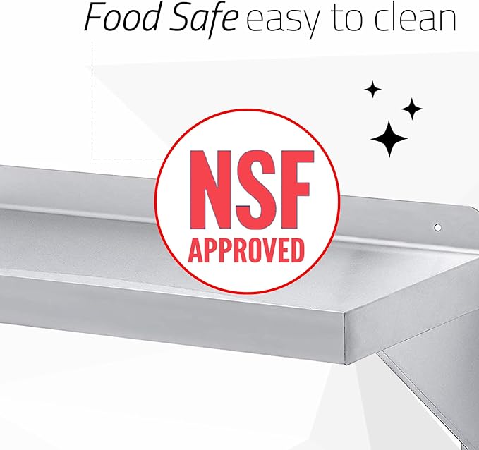 DuraSteel Heavy Duty Wall Mount Shelf - 36" Wide x 14" Deep Classic Stainless Steel Wall Floating Shelves - NSF Metal Storage Wall Shelves - For Commercial Kitchen, Laundry Room, Garage, Food Truck