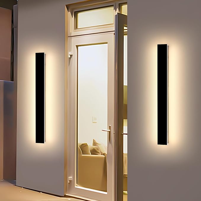 2 Pack 39.3inch Modern Outdoor Wall Sconce, 3 CCT 3000K/4500K/6000K, IP65 Waterproof Long Strip Exterior Light, 36W, Black Outside Garden Lighting for Porch, Patio, Fence, Yard