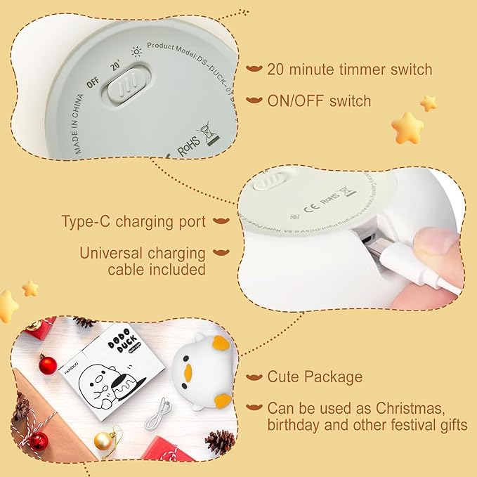 Duck Lamp, Cute DoDo Duck Night Light , Dimmable Ducky Night Lamp, Silicone LED Squishy Nursery Nightlight for Kids , Rechargeable Bedside Touch Animal Lamp, Dorm Decor Xmas Gift Toy for Baby/Kids