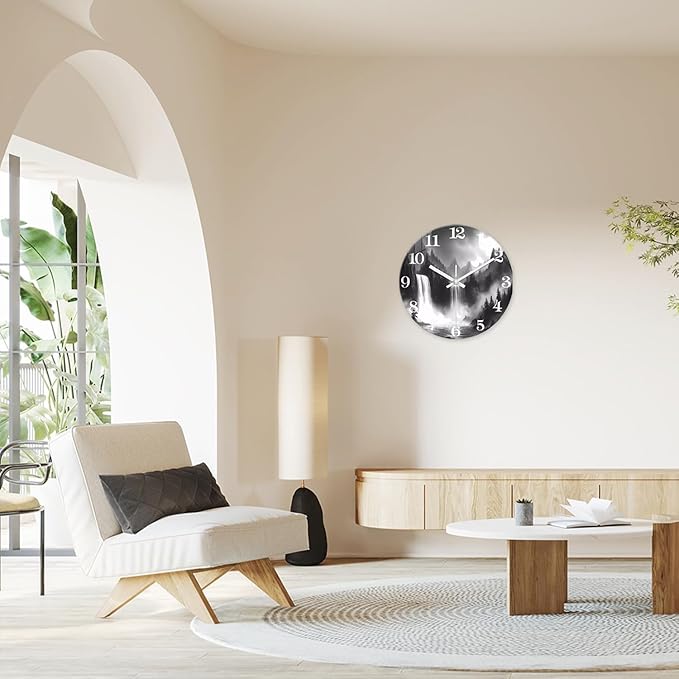 XNM Black and White Office Wall Clock Battery Operated 20 Inch Landscape Silent Clock for Wall Round Glass Large Wall Clock Analog