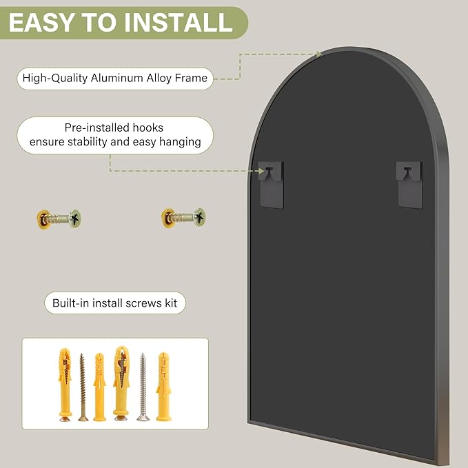 20"x30" Black Arched Bathroom Mirror - Wall Mirror for Bathroom, Metal Frame Vanity Mirror, Dresser Mirror, Arch Decorative Mirrors for Living Room, Bedroom, Entryway, Mantle