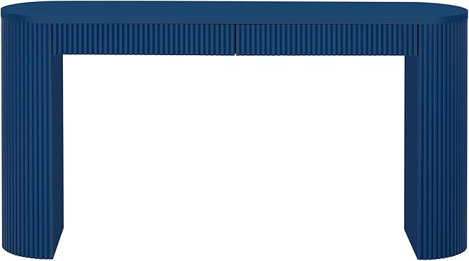 58.2" Entryway Table with Large Top and Dual Drawers,Console Table with Arched Sturdy Legs Stripe Design,Pine Veneer Sofa Table with Adjustable Feet for Living Room, Hallway,Foyer, Kitchen