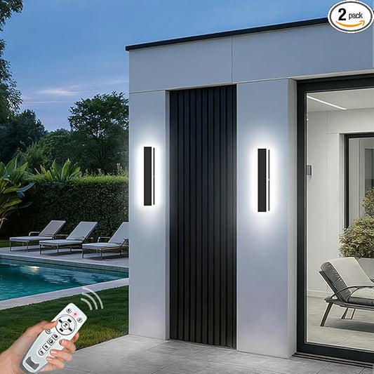 2 Pack Outdoor Wall Lights for House,Waterproof 3CCT Color Selectable Outdoor Sconce Light,Long Strip Wall Sconce with Remote for Outdoor/Indoor Black Wall Lighting 24in