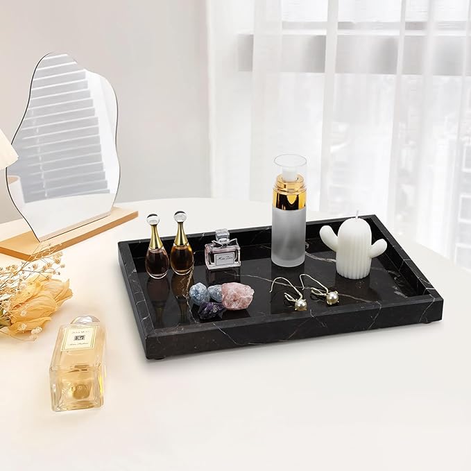 Brown Marble Tray,Pure Natural Vanity Tray,Marble Tray for Kitchen Counter Non-Ceramic/Non-Resin,Stone Trays 12 x 8 inch