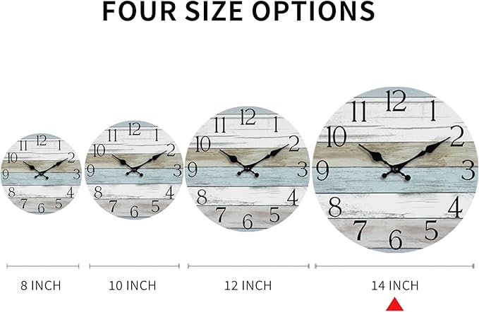 HYLANDA Wall Clock, 14 Inch Wall Clocks Battery Operated Silent Non Ticking, Large Wooden Clocks Decorative for Kitchen, Bathroom, Bedroom, Living Room Blue White