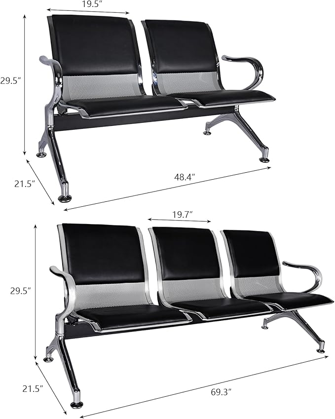 Kinfant 5-Seat Waiting Room Chairs Sofa Furniture - Office Guest Reception Chair with Armrest for Waiting Room Airport Hospital Bank (Black - PU+Mesh)