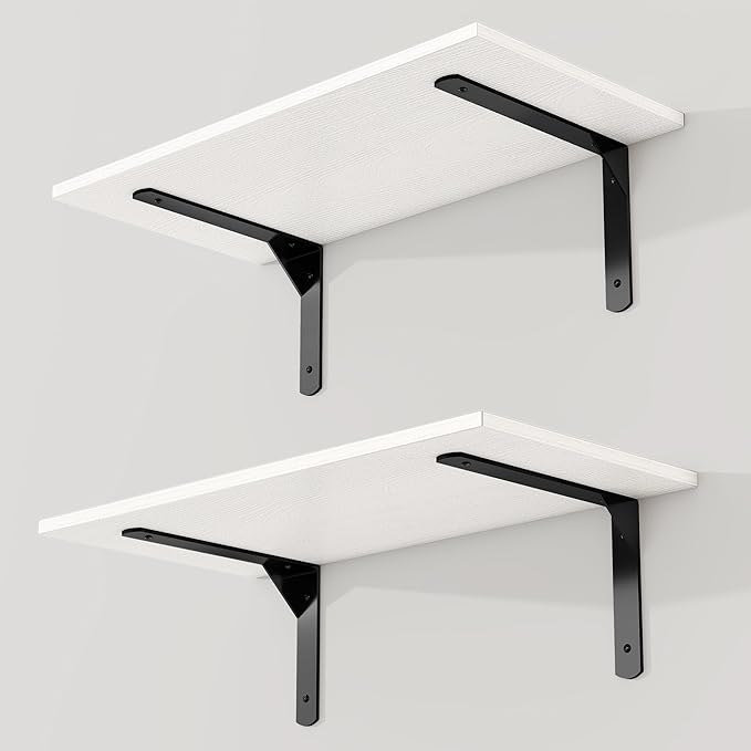 Fun Memories Deep Floating Shelves for Wall, 12 Inch Deep White Wall Shelf, 24 Inch Long Floating Shelves with Bracket Set of 2, Rustic Deep Storage Shelf for Bedroom, Living Room, Kitchen