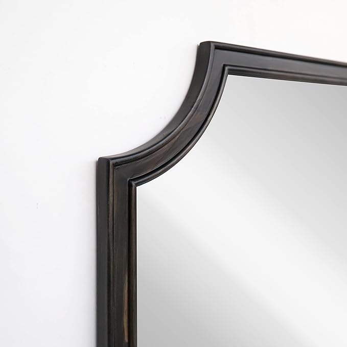 WallBeyond 20" x 30" Full Scalloped Corners Arch Rectangle Wall Mirror with Wood Frame for Entryway, Living Room or Bedroom Home Decor - Light Woodgrain [20" x 30" Black]