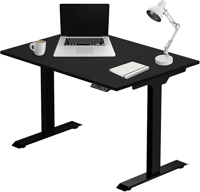 Progressive Desk Stand Up Electric Standing Desk, Compact Home Office Table, Black Frame and Ebony Oak MDF Tabletop Prime Ryzer 42" x 24"