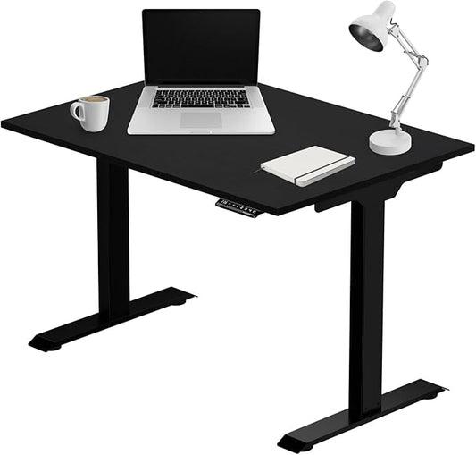 Progressive Desk Stand Up Electric Standing Desk, Compact Home Office Table, Black Frame and Ebony Oak MDF Tabletop Prime Ryzer 42" x 24"