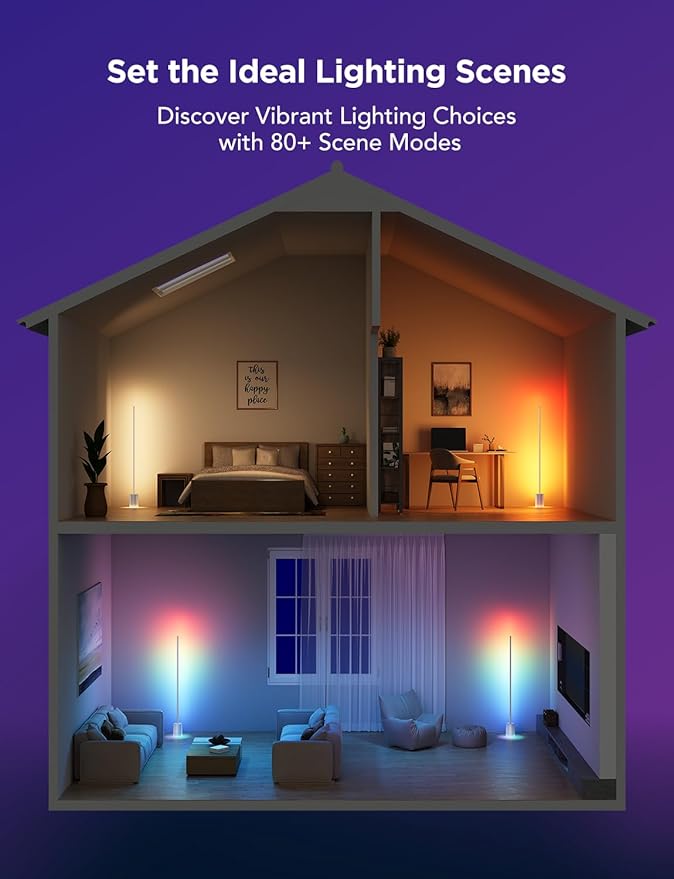 Govee Floor Lamp 2 with Matter, RGBIC, Warm Cool White LED, Alexa Compatible, 1725lm, Music Sync, Scene Modes, Smart Floor Lamp for Living Room, Bedroom, Silver(1 Pack)