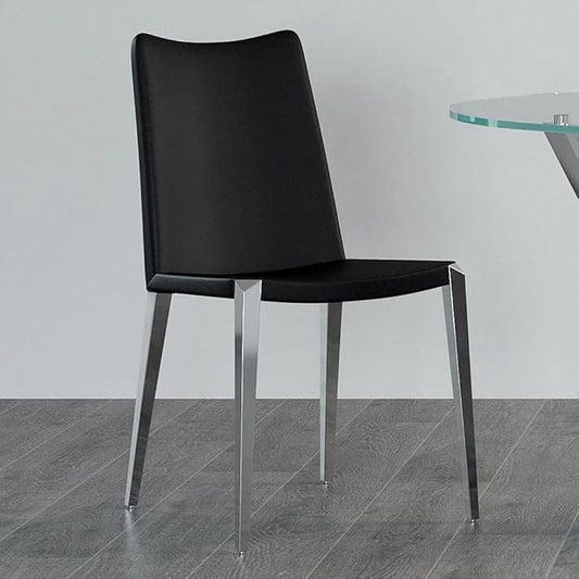 ZURI Modern Jordan Dining Chair in Black Leatherette and Polished Stainless Steel Base