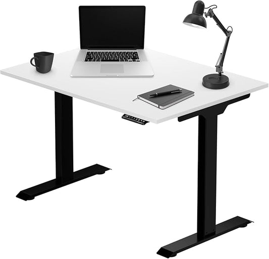 Progressive Desk Stand Up Electric Standing Desk, Compact Home Office Table, Black Frame and Warm White MDF Tabletop Prime Ryzer 42" x 24"