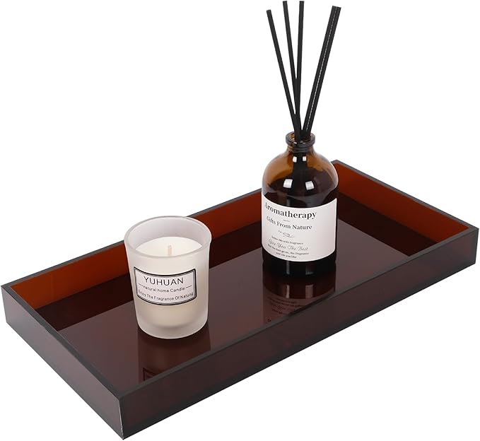 Amber Acrylic Tray 5mm Thicken 7.9x4'' Decorative Serving Tray for Bathroom, Toilet Tank, Sink Countertop, Living Room,Dresser, Coffee Table