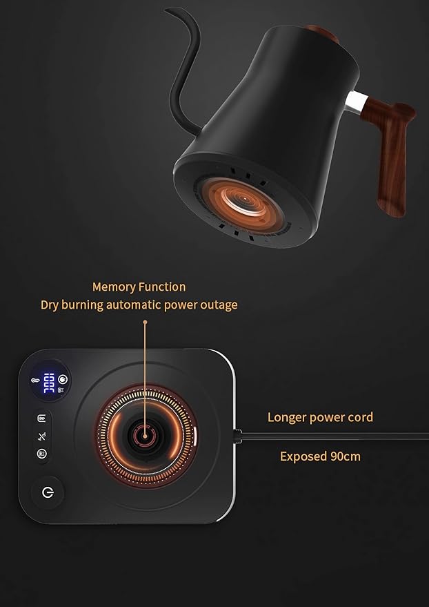 Electric Kettles, Gooseneck Electric Kettle, ±1℉ Temperature Control, Stainless Steel Inner, Quick Heating, for Pour Over Coffee, Brew Tea, Boil Hot Water, 0.9L (Black)