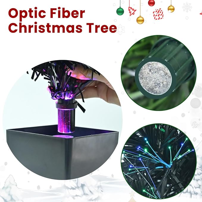 32inch Pre Lit Fiber Optic Christmas Tree,Small Christmas Tree with Lights,Mini Tabletop Christmas Trees,Starry Sky‌ Xmas Tree for Home,Office,Party Decoration,Indoor,Outdoor (Black)