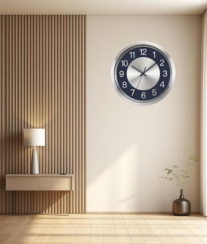 Silent Wall Clock Decorative,Analog Stainless Steel Wall Clock Battery Operated,12 inch