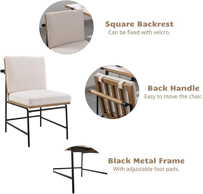 HEAH-YO Modern Dining Chairs Set of 2, Upholstered Linen Fabric Dining Room Chairs with Backrests, Armless Kitchen Chairs for Dining Room, White