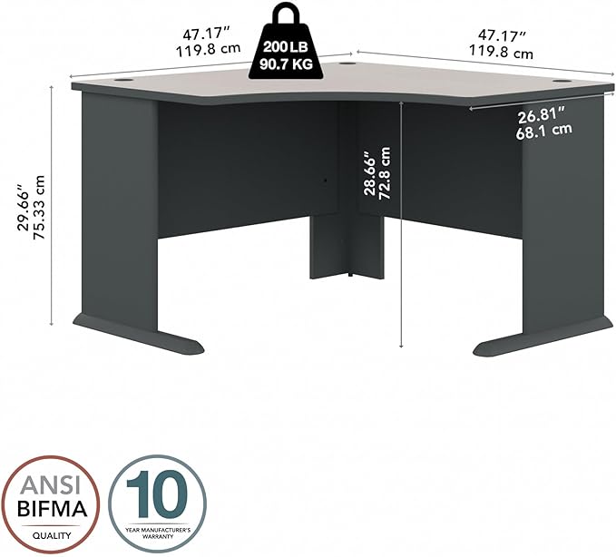 Bush Business Furniture Series A 48W Corner Desk in White Spectrum and Slate, Small Computer Table for Home or Professional Office