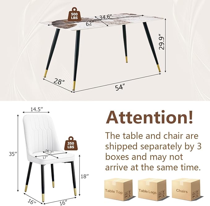 Modern Dining Table Set for 4, 62'' Sintered Stone Dining Table with 4 Chairs, Easy to Assemble