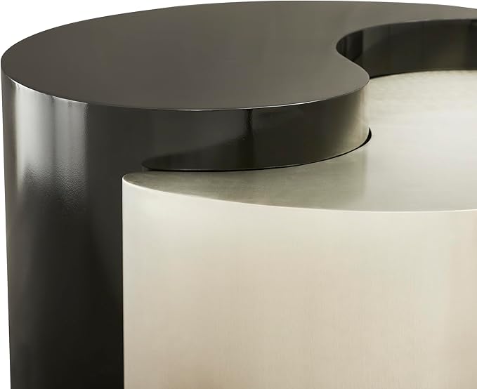 Modern Contemporary Luxury Ying-Yang 36" Coffee Table Set, Sculptural Design with Aluminum Frame for Living Room, Entryway, Home & Office, Black & Silver Dual Tone Coffee Table