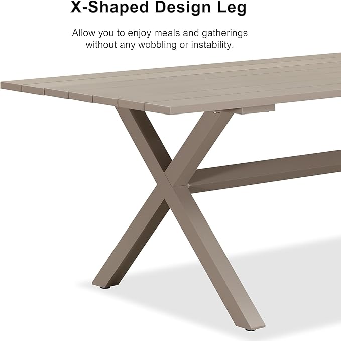 PURPLE LEAF 7 Pieces Outdoor Dining Set All-Weather PE Rattan Outdoor Patio Rurniture Set with All Aluminum Frame Rectangular Table and Chairs Set for Lawn Garden Backyard Deck, Champagne