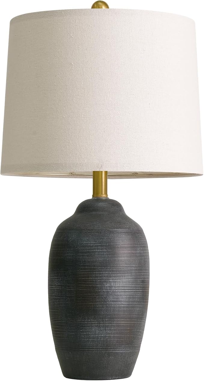 24.5" Vintage Ceramic Table Lamp - Single Farmhouse Rustic Bedside Lamp with Natural Textured Finish, Nightstand Lamps for Living Room, Bedroom, End Table, Office Retro Black