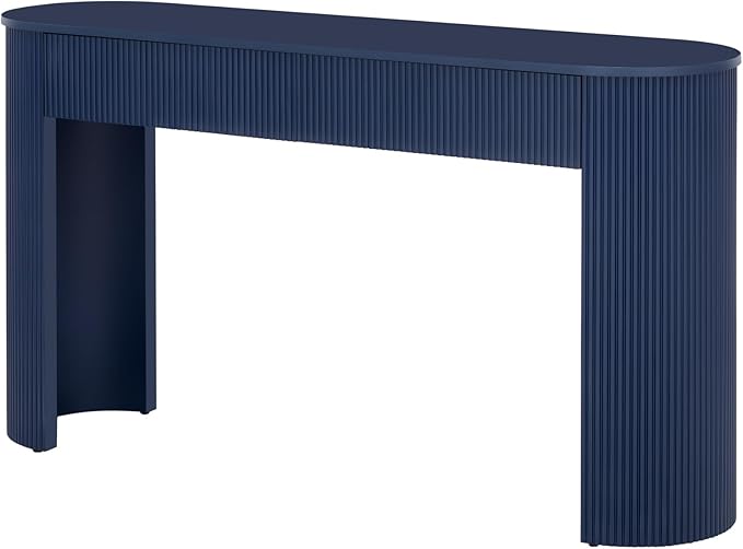 Modern Fluted Console Table 54-Inch Oval Entry Sofa Table with Storage Drawers for Living Room Entryway Hallway Furniture, Navy