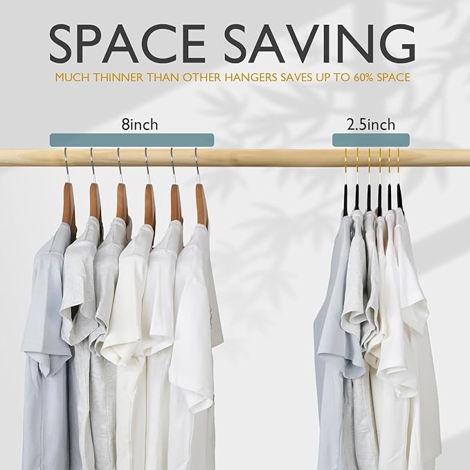 ManGotree Velvet Coat Hangers with 360° Swivel Gold Hook, Non-Slip Felt Suit Hangers, Slim Space Saving Clothes Hanger for Jacket, Sweater, Shirt, Dress, Pants (22 Pack, Black)