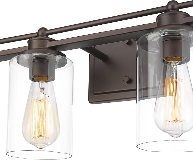 4-Light Bathroom Light Fixtures, HWH Farmhouse Vanity Wall Sconce in Oil-Rubbed Bronze Finish with Clear Glass Shade, 5HLT63B-4W ORB