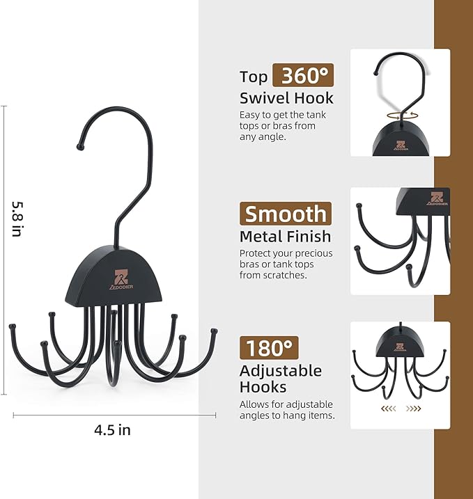 ZEDODIER 2 Pack Tank Top Hanger, Rotatable Bra Organzier for Closet, Max 48 Storage Capacity Sport Bra Holder, Space Saving Closet Organizers and Storage, Black