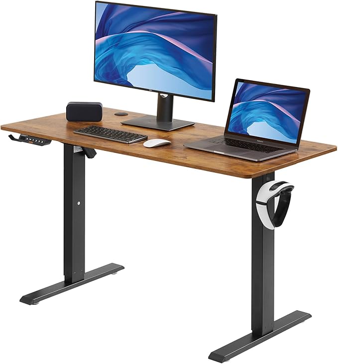 VEVOR Height Adjustable Desk, 55.1 x 23.6 in, Support 180 lbs, Electric Standing Desk with 3 Memory Presets, Sturdy Dual Metal Frame, Versatile Computer Sit Stand up Desks, Suitable for Home Office