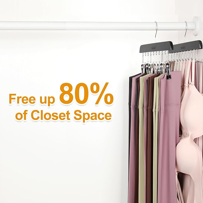 TOPIA HANGER 2 Pack Bra Hanger with Leggings Organizer, 2-in-1 Space Saving Hangers Neatly Store Max 20 Bras and 10 Leggings, Pants Jeans Shorts Skirt Tank Top Hanger for Closet Black CT76B
