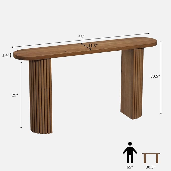 Fluted Solid Wood Console Table-55 Long Farmhouse Entryway Table with Rounded Corners, Morden Sofa Tables Behind Couch for Foyer, Entrance, Living Room, Hallway