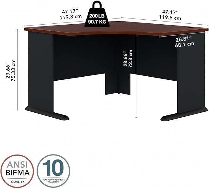Bush Business Furniture Series A 48W Corner Desk in Hansen Cherry and Galaxy, Small Computer Table for Home or Professional Office