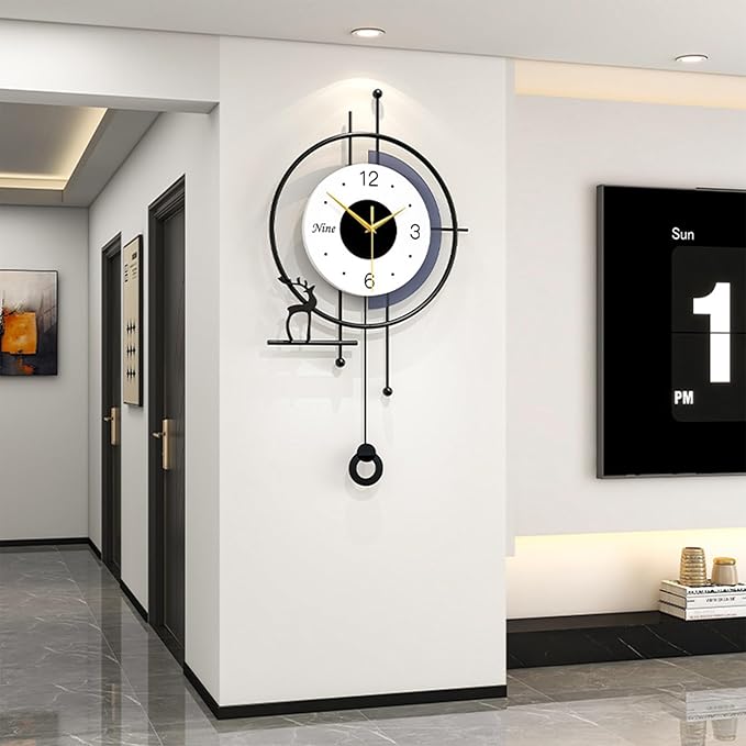 Large Wall Clock for Living Room Decor Modern Pendulum Wall Clock Silent Non-Ticking Battery Operated for Living Room Office Bedroom Kitchen 25inch Designer Wall Clocks Wall Decor for Home Indoor