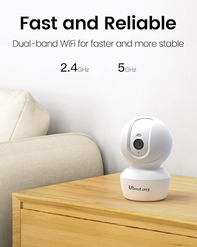 VIMTAG 5G/2.4G Indoor Security Camera, 2.5K Pet Camera with Speaker 360 Pan, Baby Cameras for Home Security Puppy Dog Cat, 2-Way Audio, Free AI Detection, Motion Tracking, IR Night Vision, w/Alexa