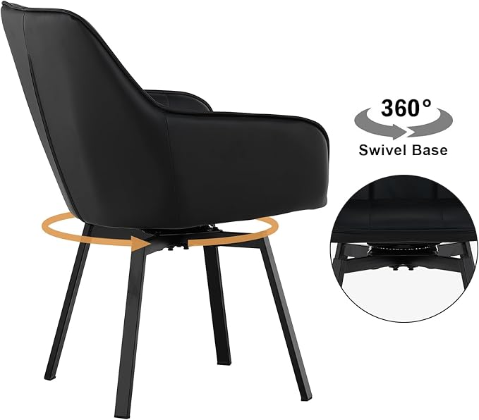 TUKAILAi Swivel Dining Chairs Set of 6, Faux Leather Upholstered Accent Dining Chairs with Metal Legs, Rotatable Armchairs Desk Chair for Home Office Kitchen Restaurant Modern (Black)